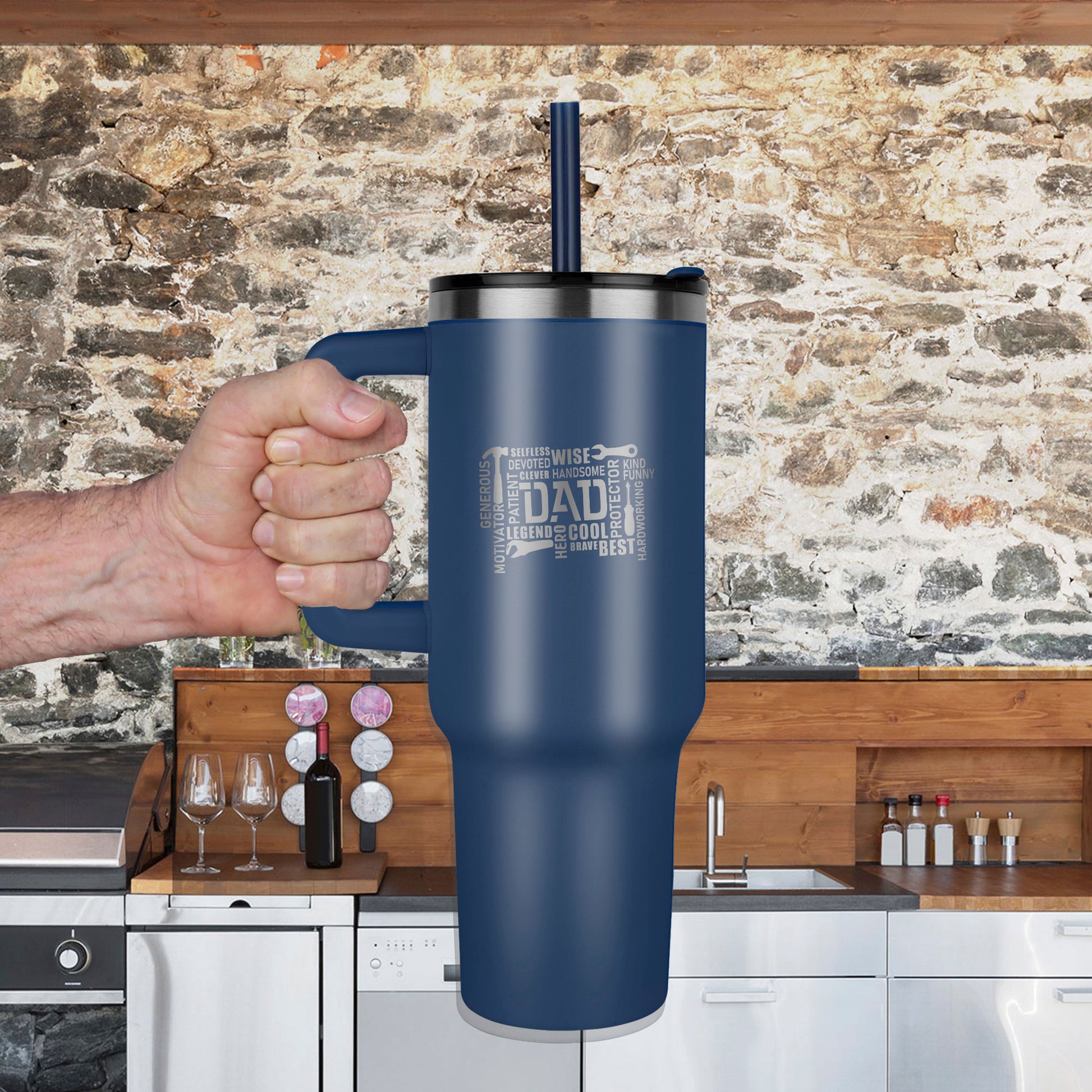 Gift for Dad - Word Art Laser-engraved 40oz Colored Tumbler With Handle - Mallard Moon Gift Shop