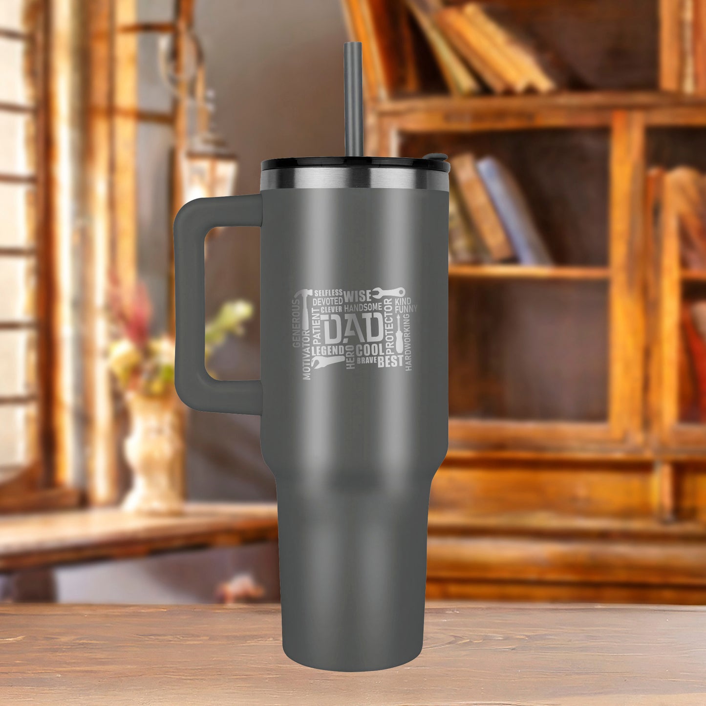 Gift for Dad - Word Art Laser-engraved 40oz Colored Tumbler With Handle - Mallard Moon Gift Shop