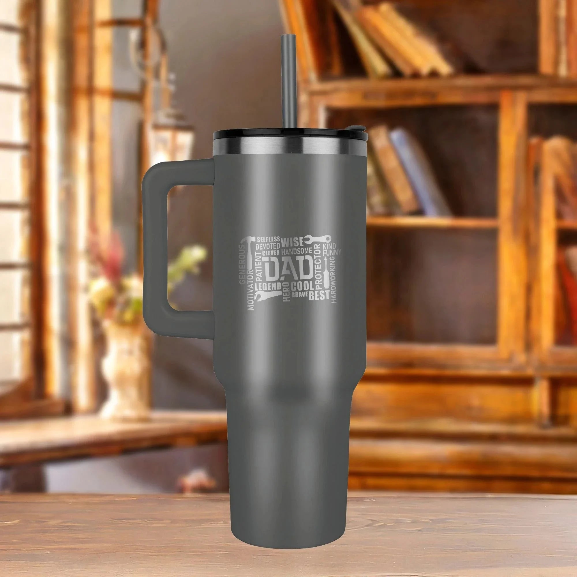 Gift for Dad - Word Art Laser-engraved 40oz Colored Tumbler With Handle