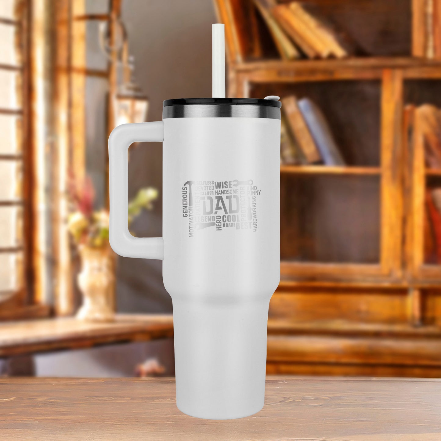 Gift for Dad - Word Art Laser-engraved 40oz Colored Tumbler With Handle - Mallard Moon Gift Shop
