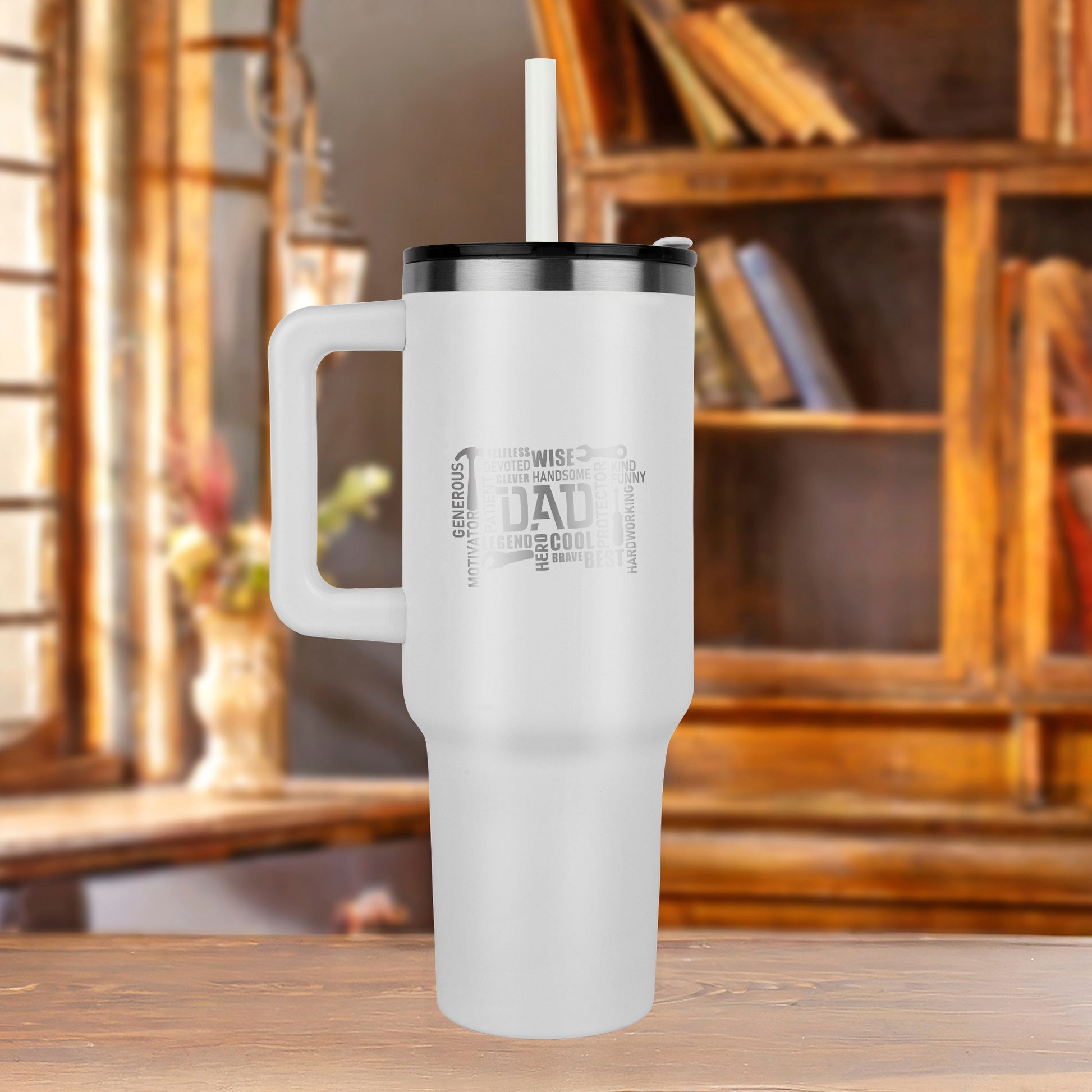 Gift for Dad - Word Art Laser-engraved 40oz Colored Tumbler With Handle - Mallard Moon Gift Shop