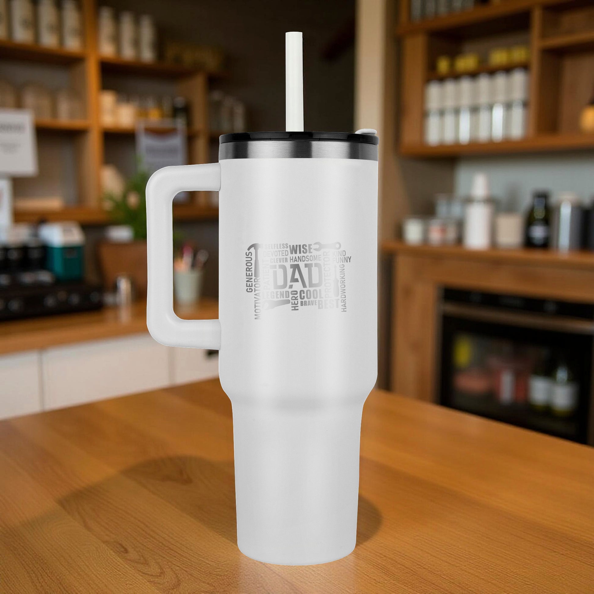 Gift for Dad - Word Art Laser-engraved 40oz Colored Tumbler With Handle - Mallard Moon Gift Shop