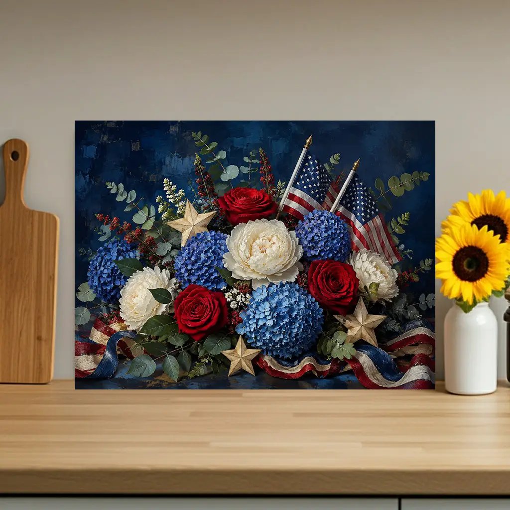 Patriotic Floral Cutting Board, American Flag Glass Cutting Board, Red White Blue Kitchen Decor, Americana Gift, 4th of July Decor