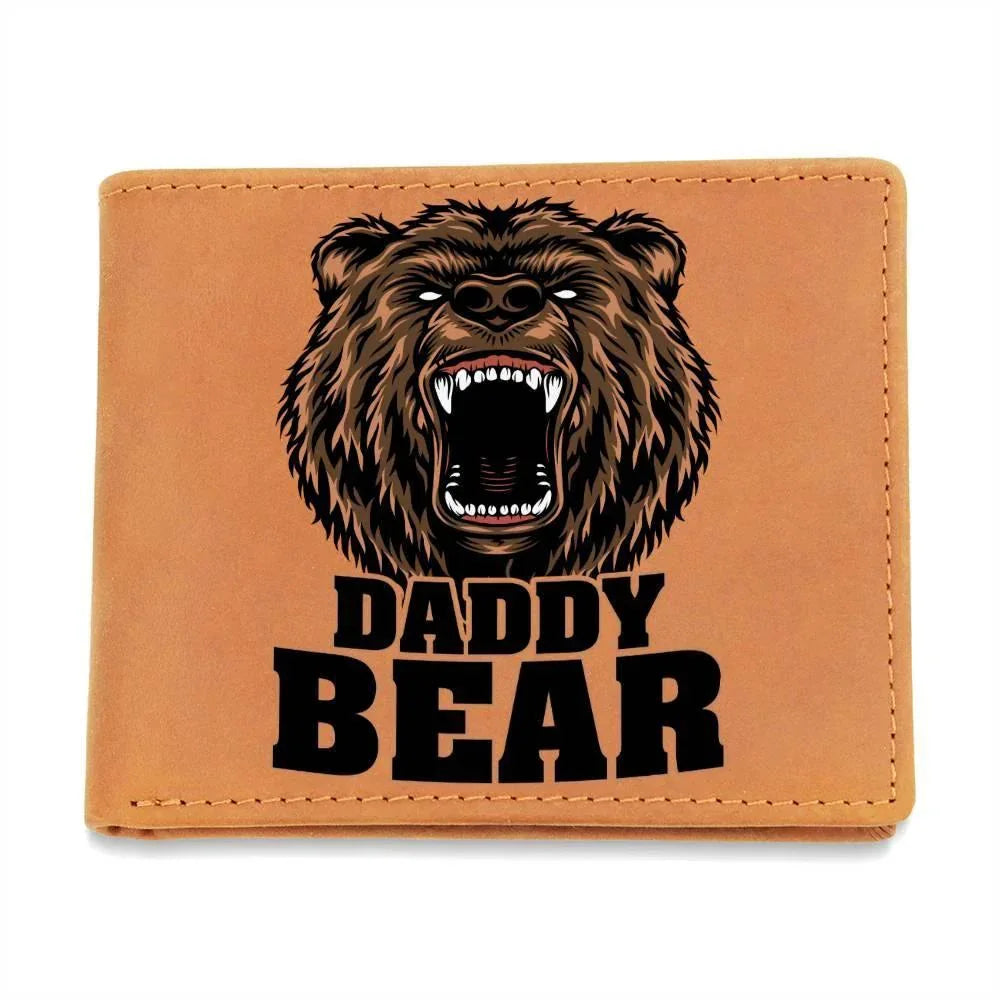 Daddy Bear Printed Leather Wallet Genuine Cowhide