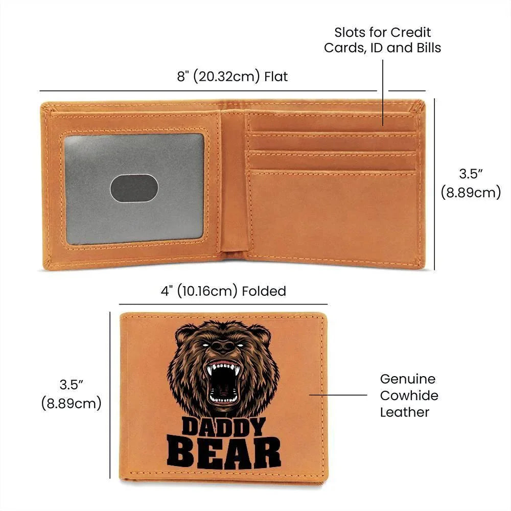 Daddy Bear Printed Leather Wallet Genuine Cowhide