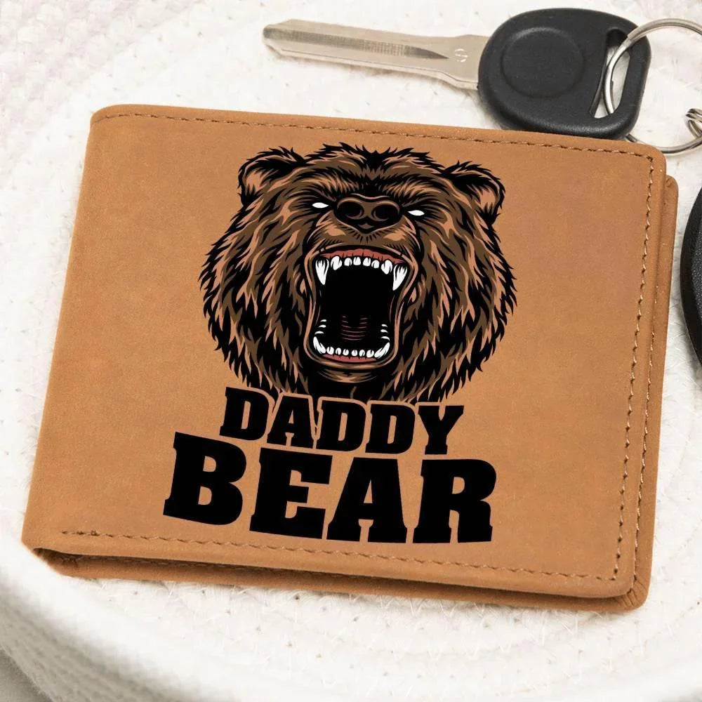 Daddy Bear Printed Leather Wallet Genuine Cowhide