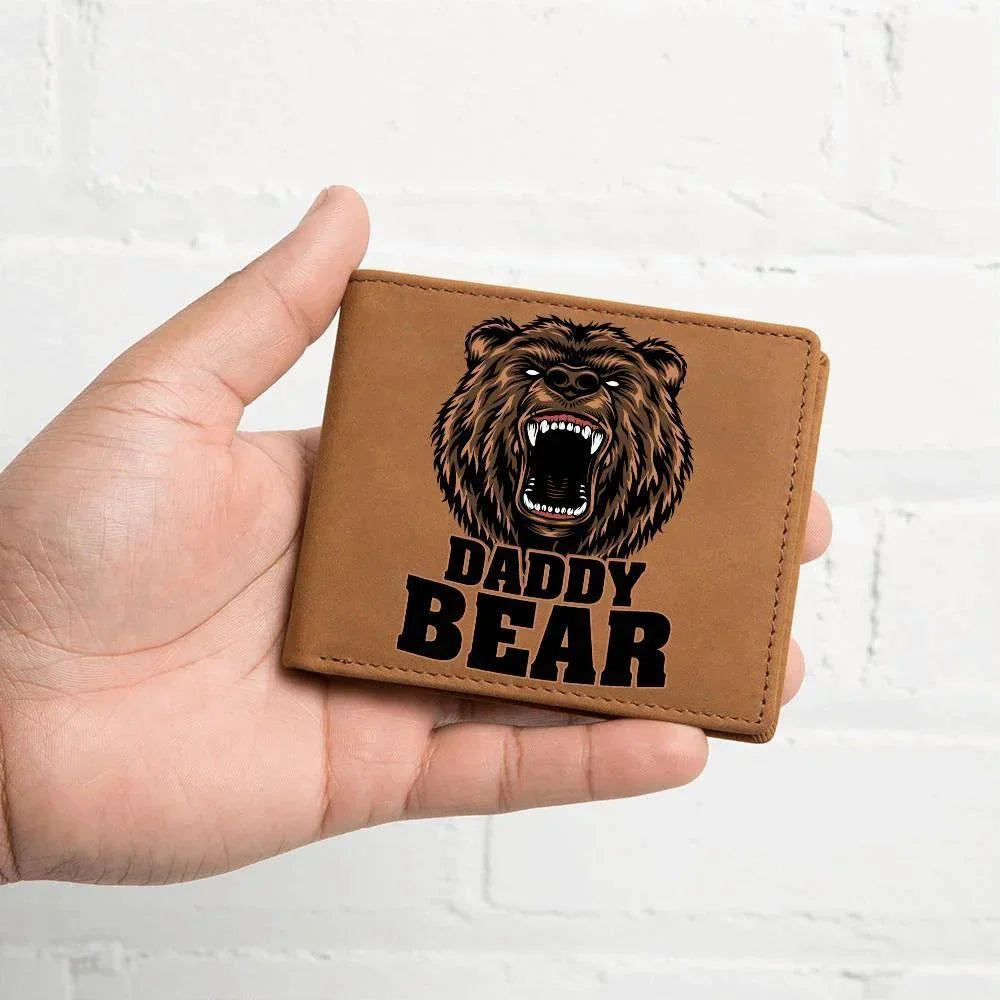 Daddy Bear Printed Leather Wallet Genuine Cowhide