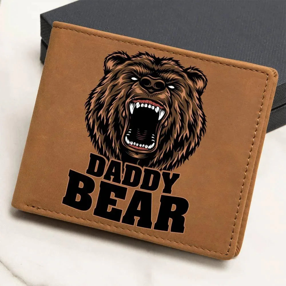 Daddy Bear Printed Leather Wallet Genuine Cowhide