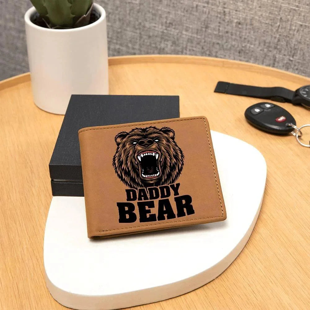 Daddy Bear Printed Leather Wallet Genuine Cowhide