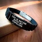 Papillon Dog Lovers Gift, Funny Inspirational Quote Life Is Better With My Papillon Glide lock Clasp Black Stainless Steel Silicone Adjustable Bracelet, Mother's Day Unique Gifts for Dog Owners