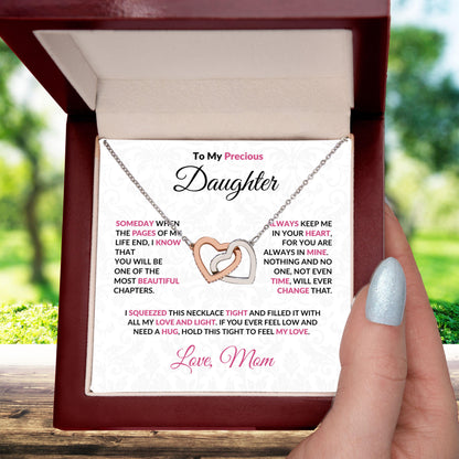 To My Precious Daughter Interlocking Hearts Pendant Necklace with Message Card - Mallard Moon Gift Shop