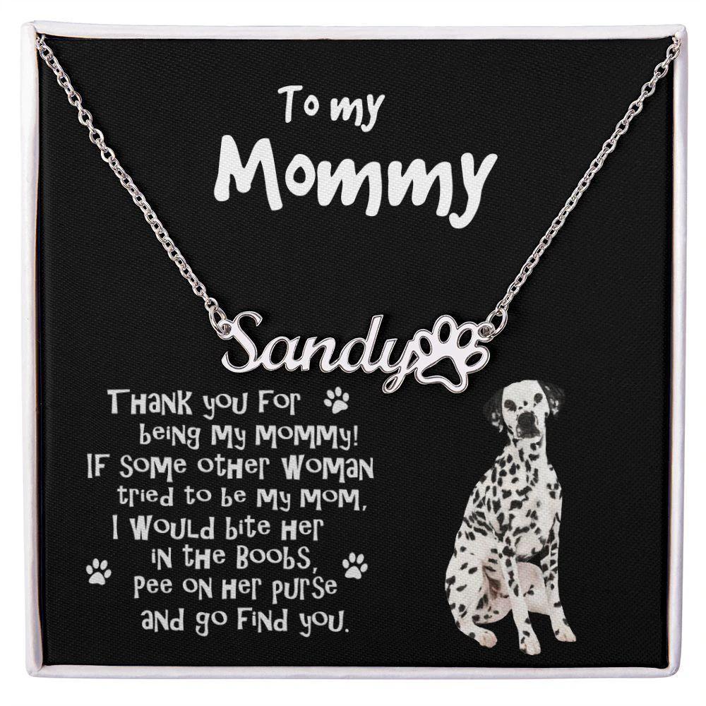Dalmatian Dog Mom Paw Print Name Necklace