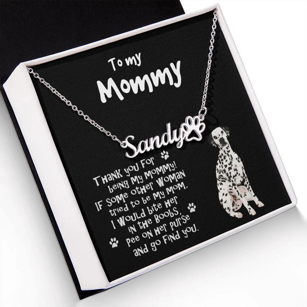 Dalmatian Dog Mom Paw Print Name Necklace