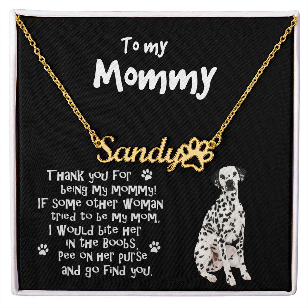 Dalmatian Dog Mom Paw Print Name Necklace