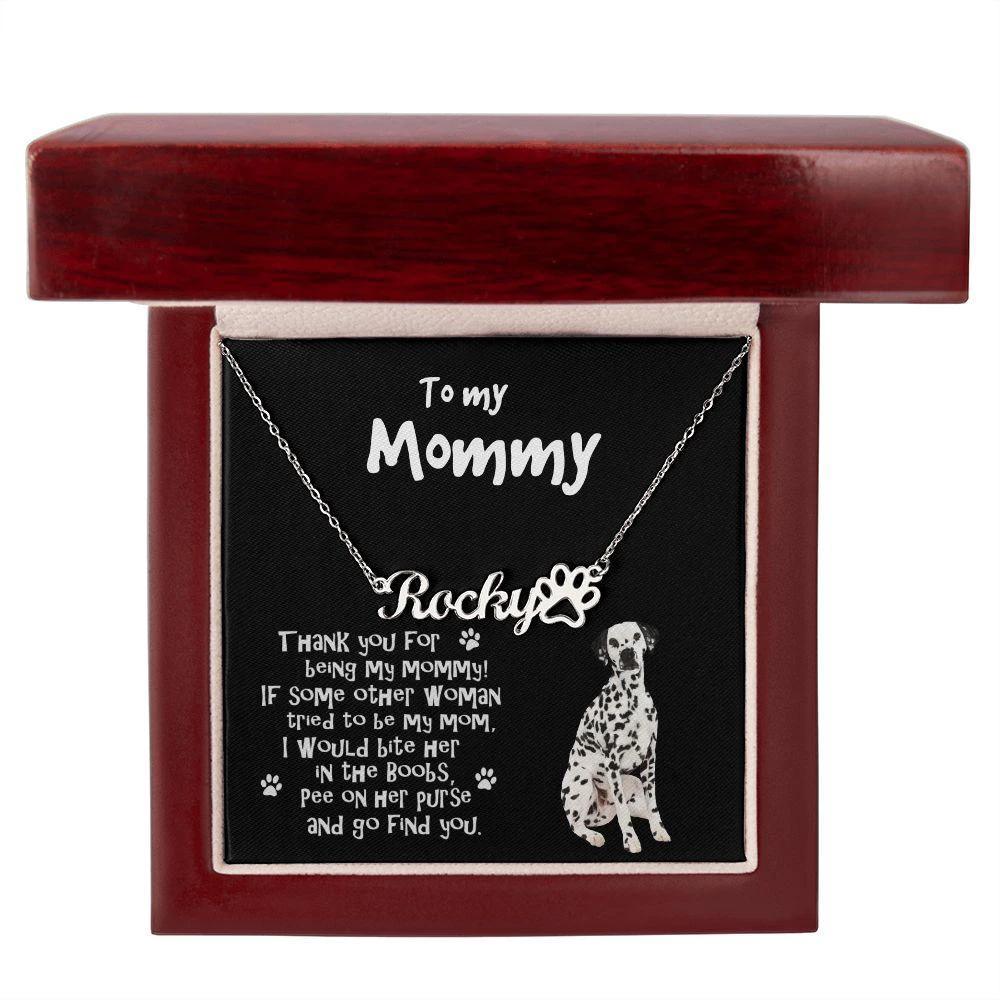Dalmatian Dog Mom Paw Print Name Necklace