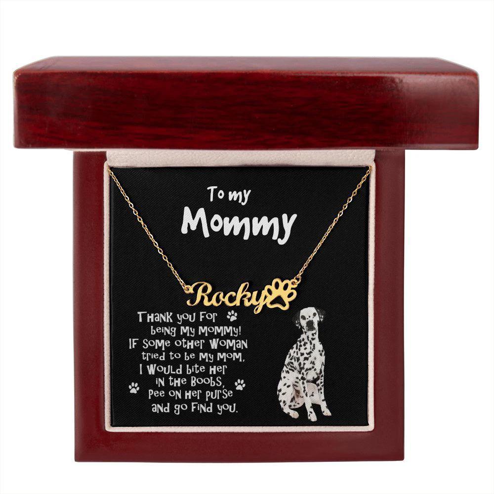 Dalmatian Dog Mom Paw Print Name Necklace