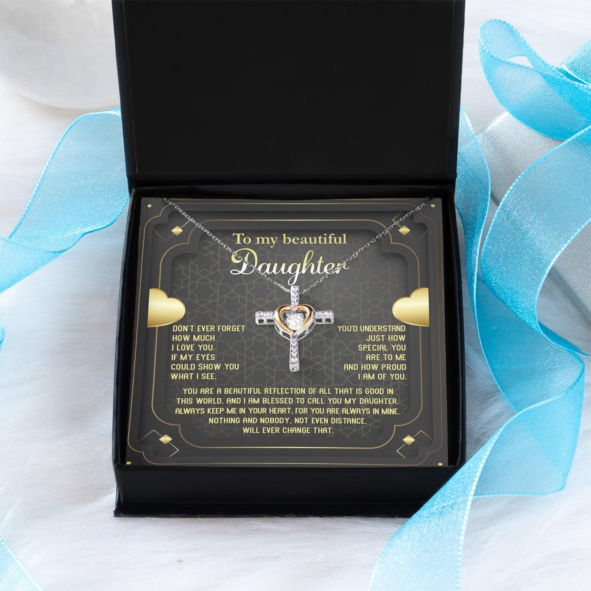 Daughter Gift for Birthday, Christmas, Graduation - Proud of You - Beautiful Reflection Cross Pendant Necklace - Mallard Moon Gift Shop