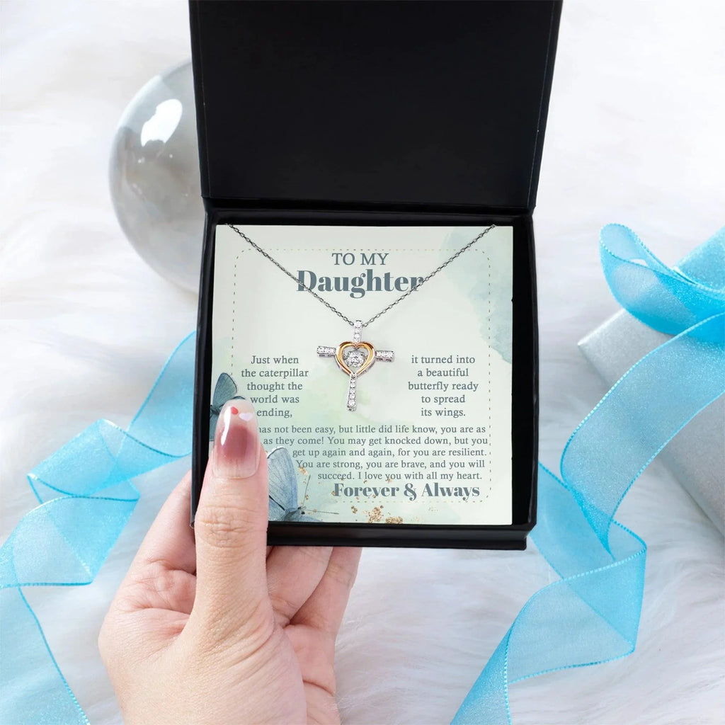Daughter Gift for Birthday, Christmas, Graduation - Beautiful Butterfly- Cross Pendant Necklace