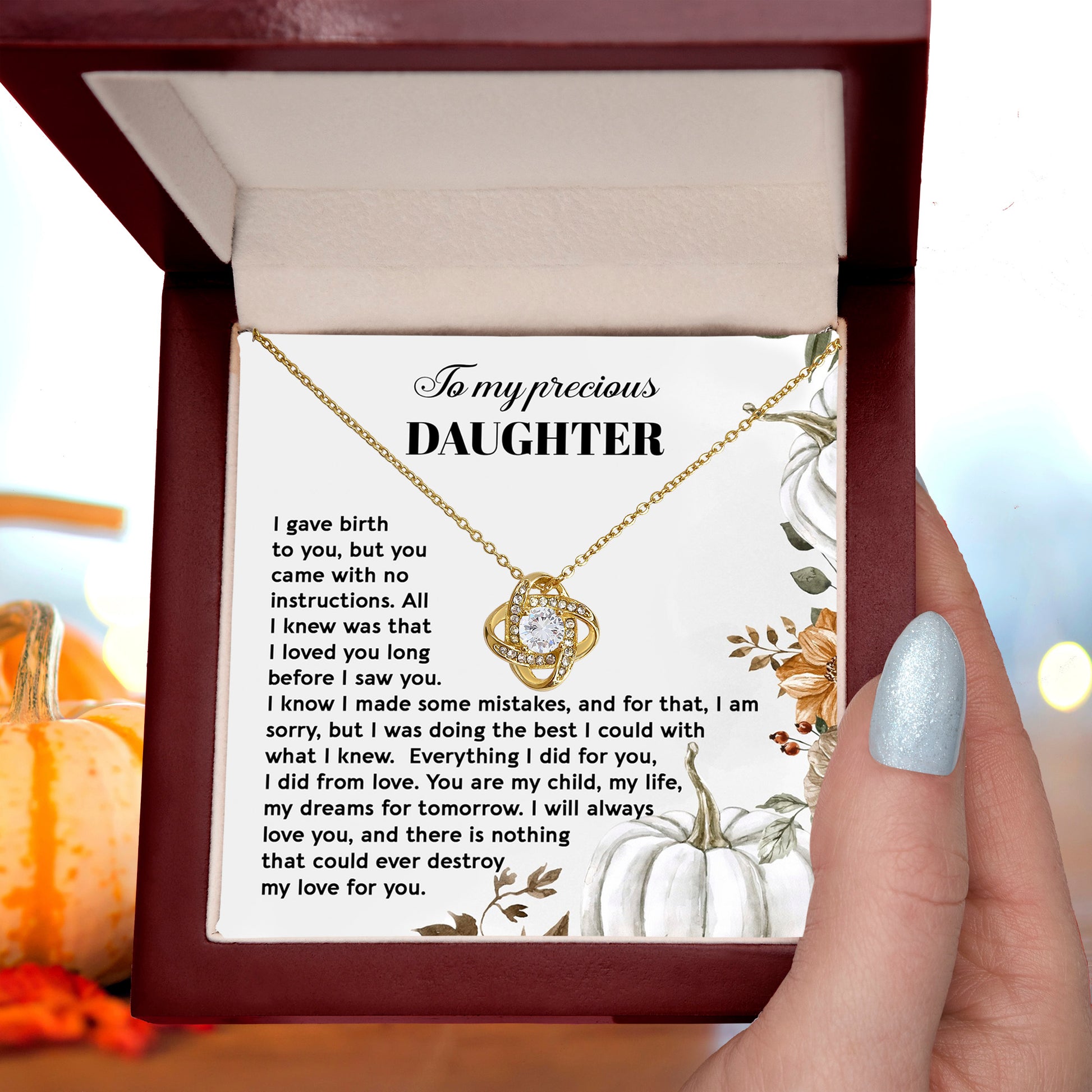 Heartfelt Mother to Daughter Gift | Love Knot Necklace with Emotional Message Card - Mallard Moon