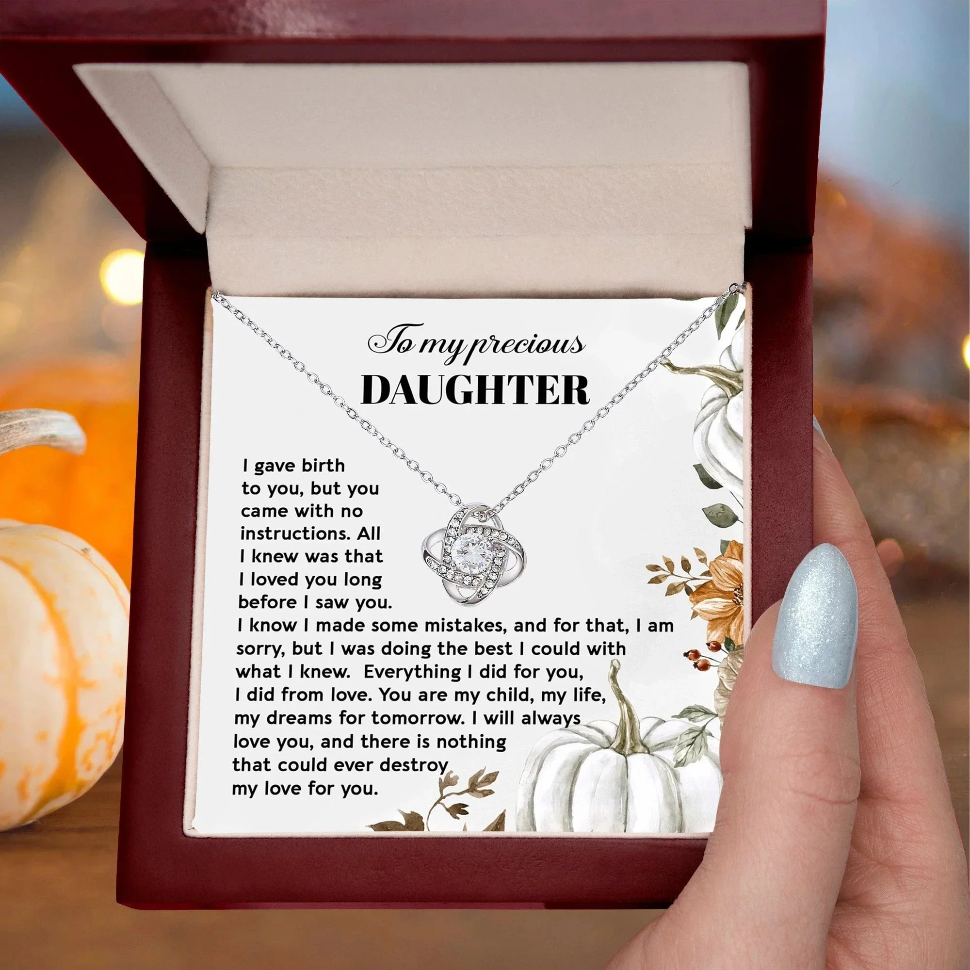 Heartfelt Mother to Daughter Gift | Love Knot Necklace with Emotional Message Card