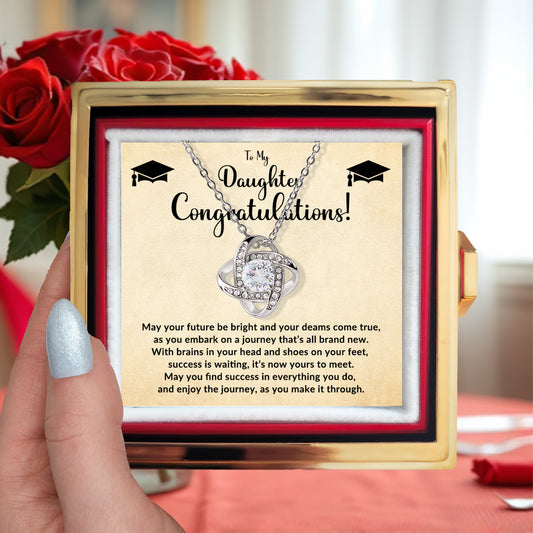 To My Daughter – Graduation Gift - Love Knot Necklace with Rotating Rose Jewelry Box