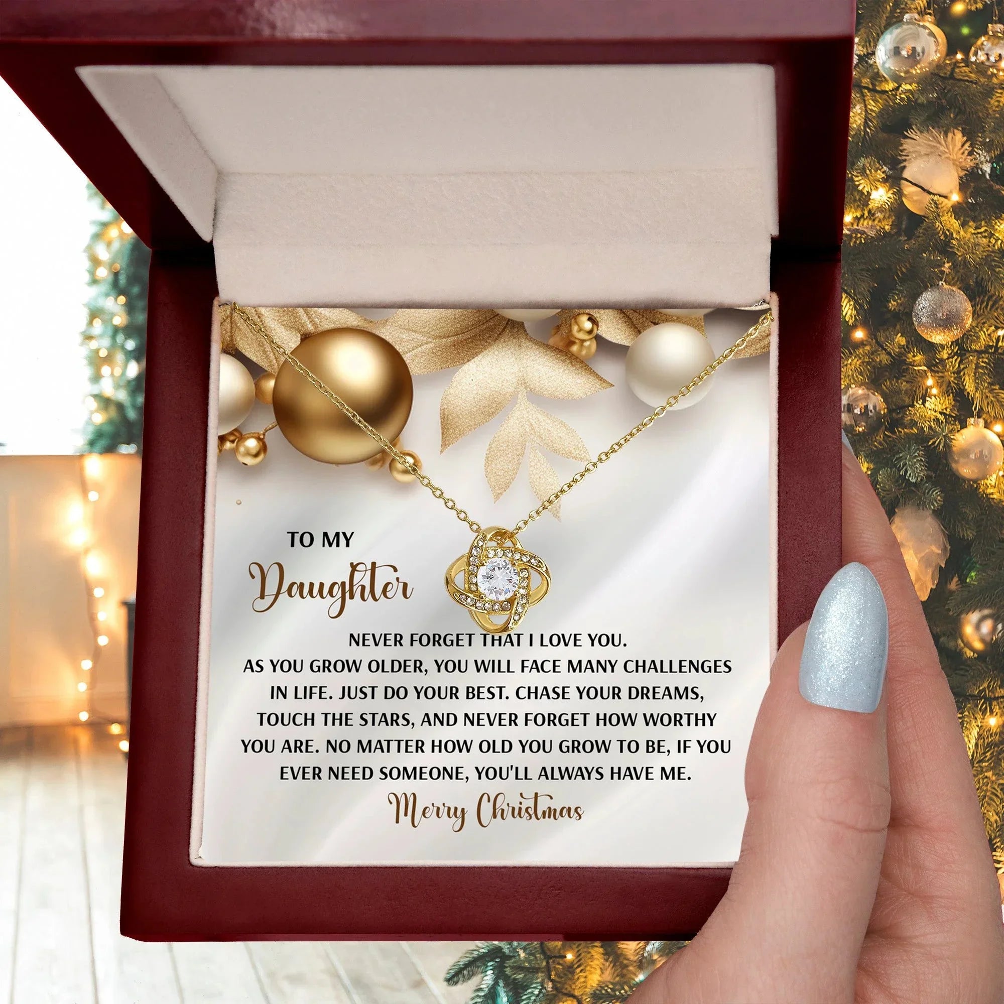 Gift for Daughter - How Worthy - Love Knot Pendant Necklace Christmas Present