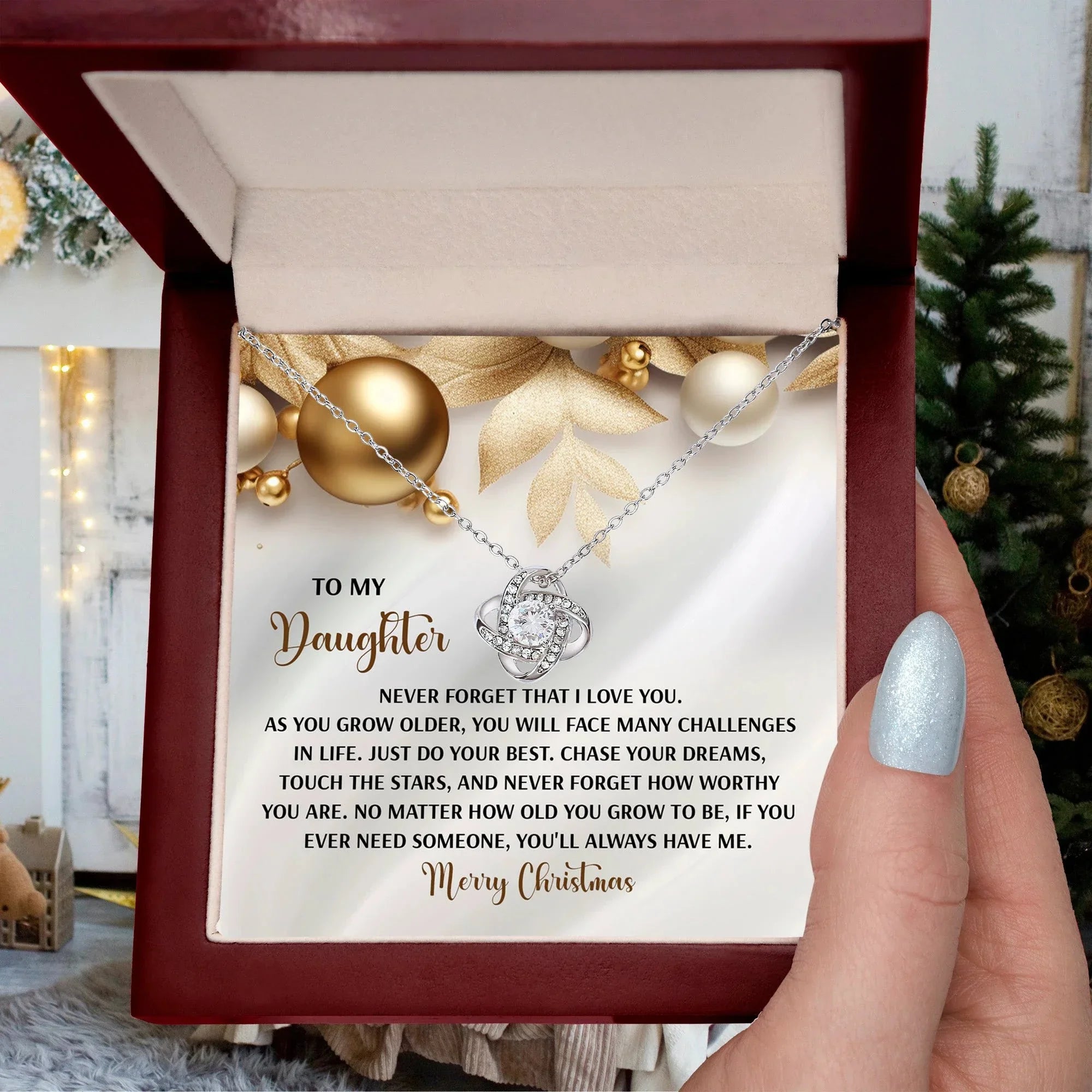 Gift for Daughter - How Worthy - Love Knot Pendant Necklace Christmas Present