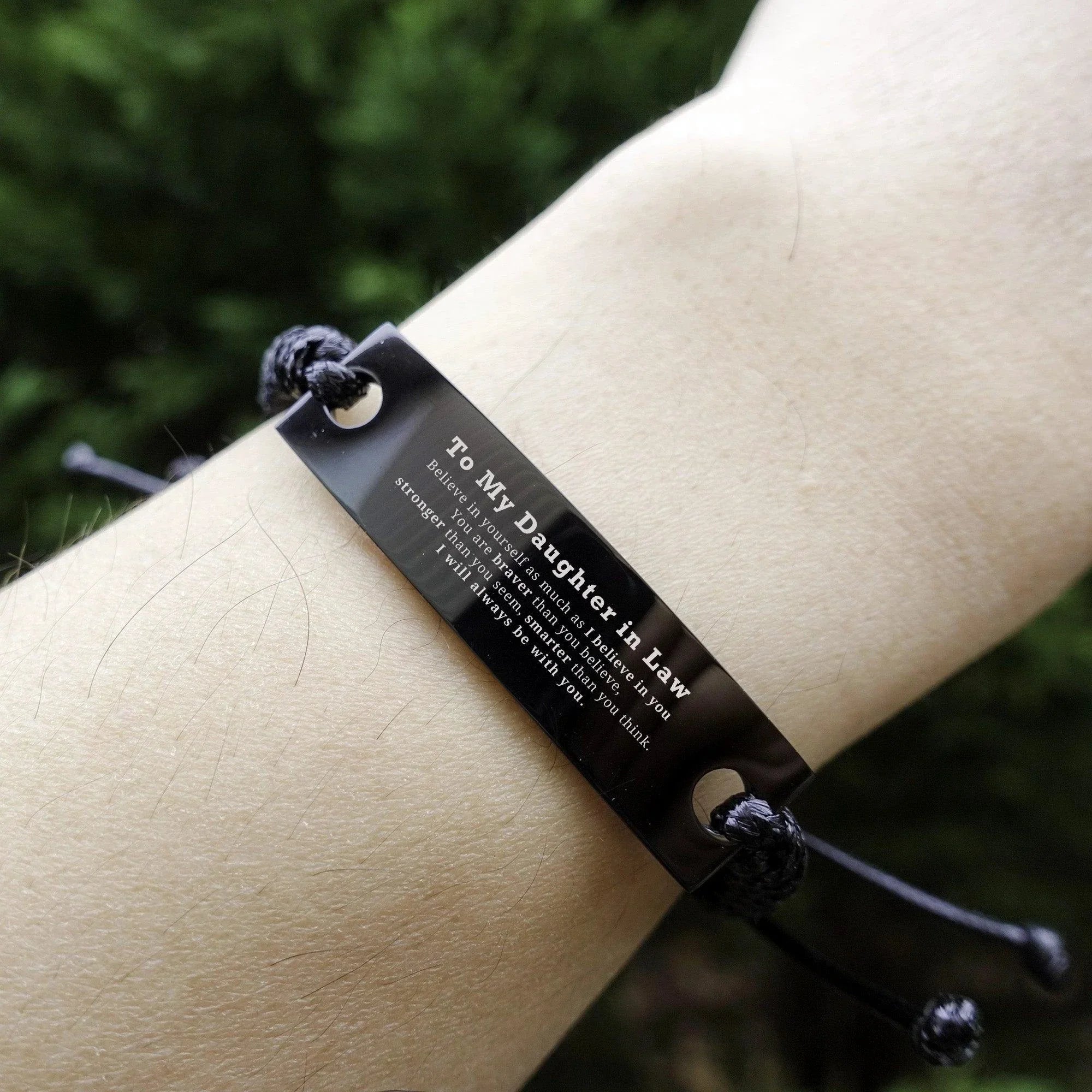 Daughter In Law Black Rope Engraved Bracelet You are braver than you believe, stronger than you seem, Inspirational Birthday, Christmas Gifts