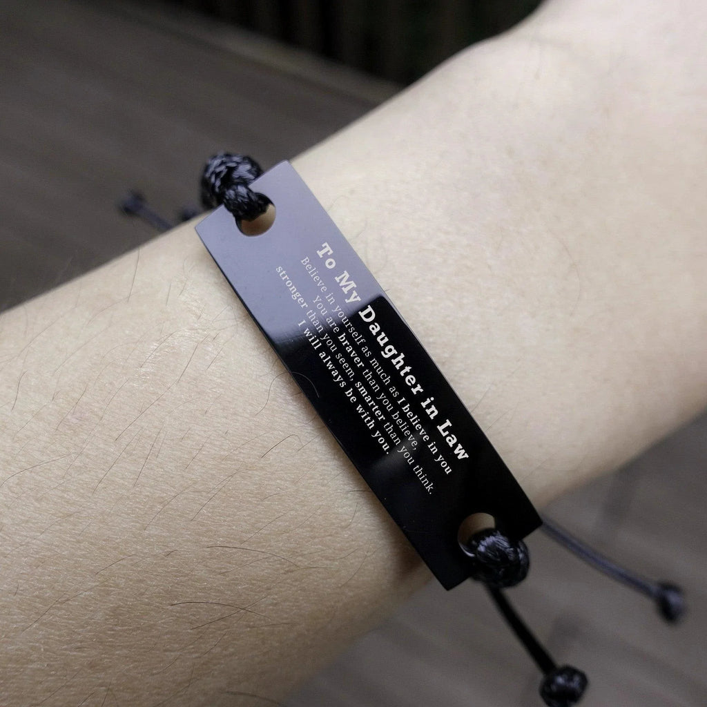 Daughter In Law Black Rope Engraved Bracelet You are braver than you believe, stronger than you seem, Inspirational Birthday, Christmas Gifts