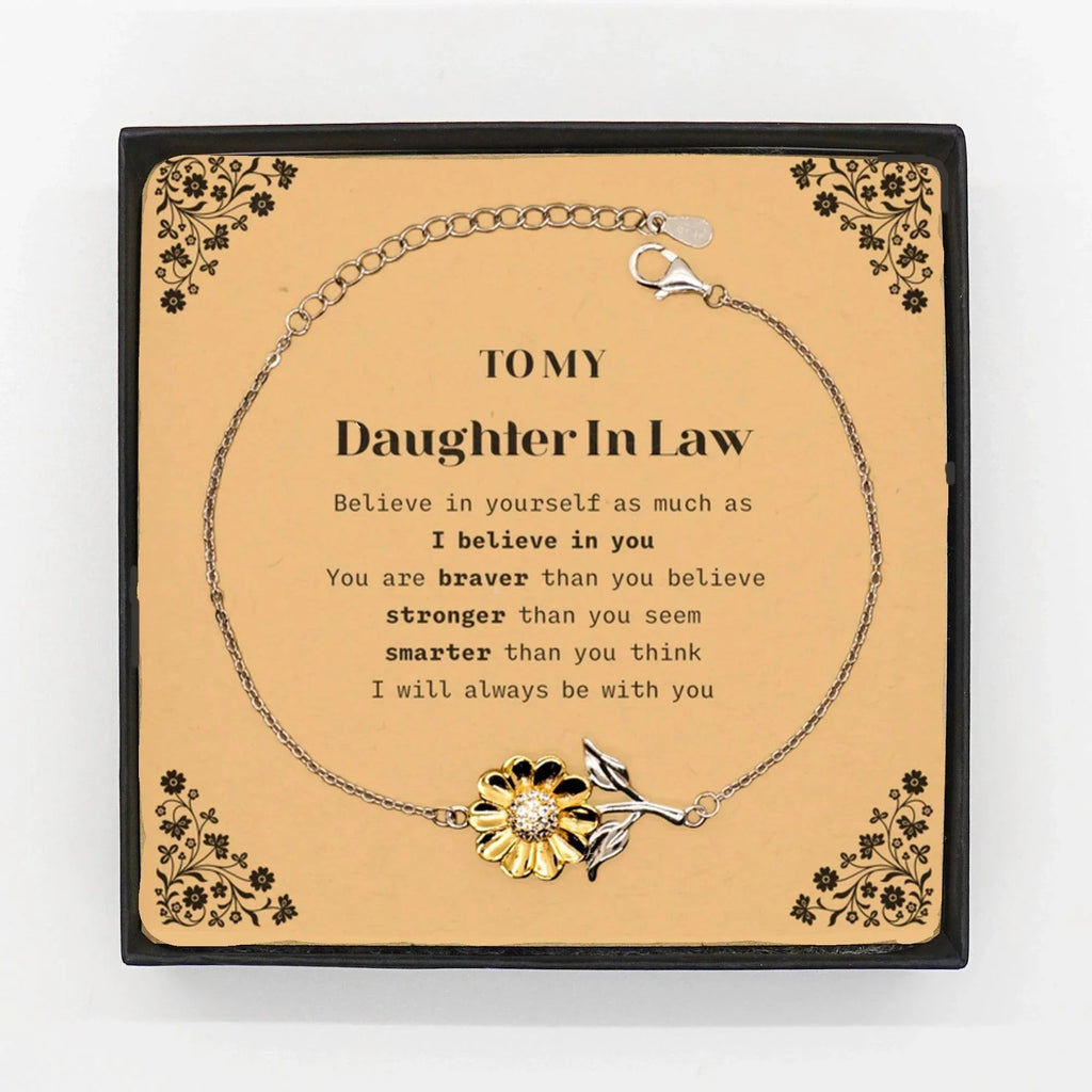 Daughter In Law Sunflower Bracelet Gifts, To My Daughter In Law You are braver than you believe, stronger than you seem, Inspirational Gifts For Daughter In Law Card, Birthday, Christmas Gifts For Daughter In Law Men Women
