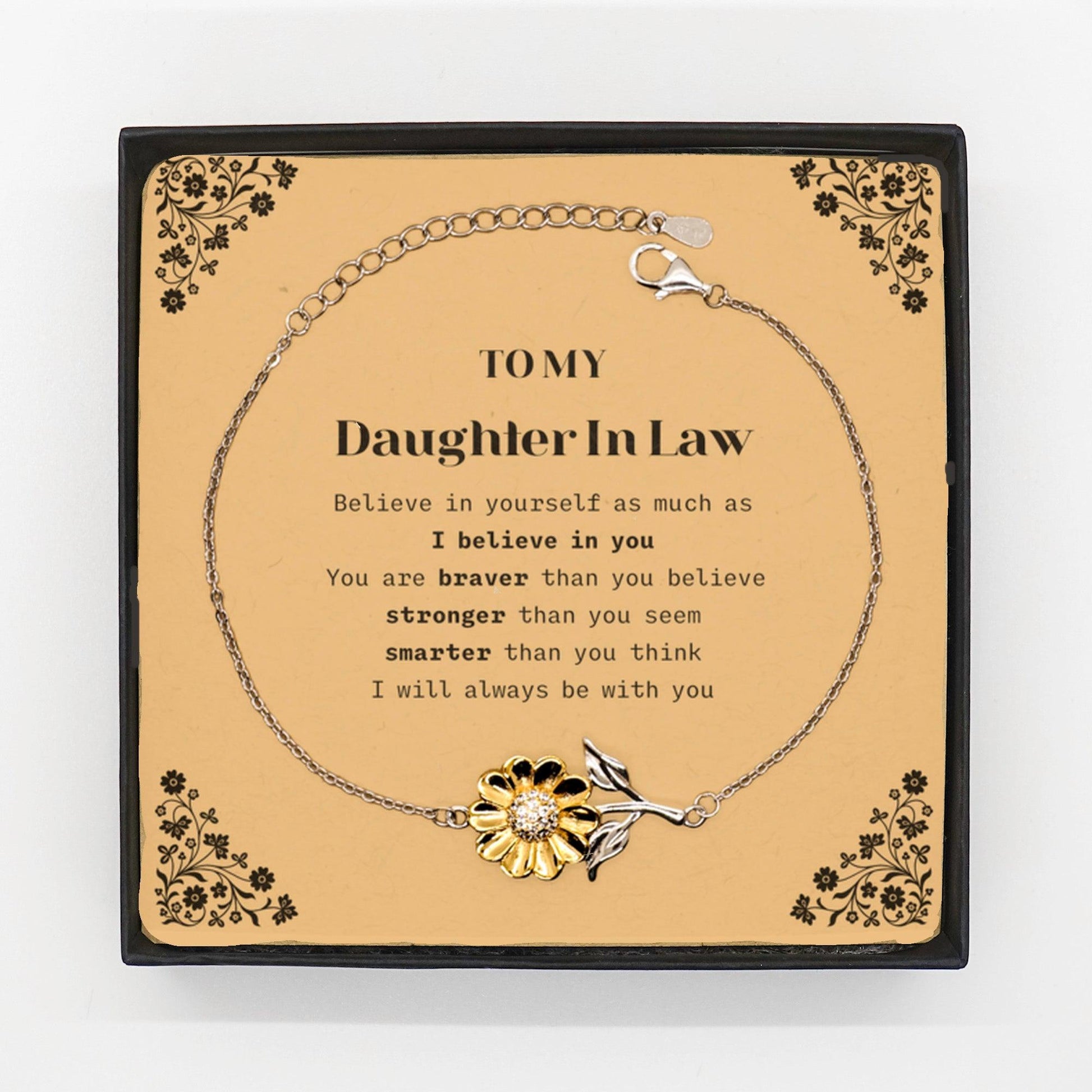 Daughter In Law Sunflower Bracelet Gifts, To My Daughter In Law You are braver than you believe, stronger than you seem, Inspirational Gifts For Daughter In Law Card, Birthday, Christmas Gifts For Daughter In Law Men Women - Mallard Moon Gift Shop