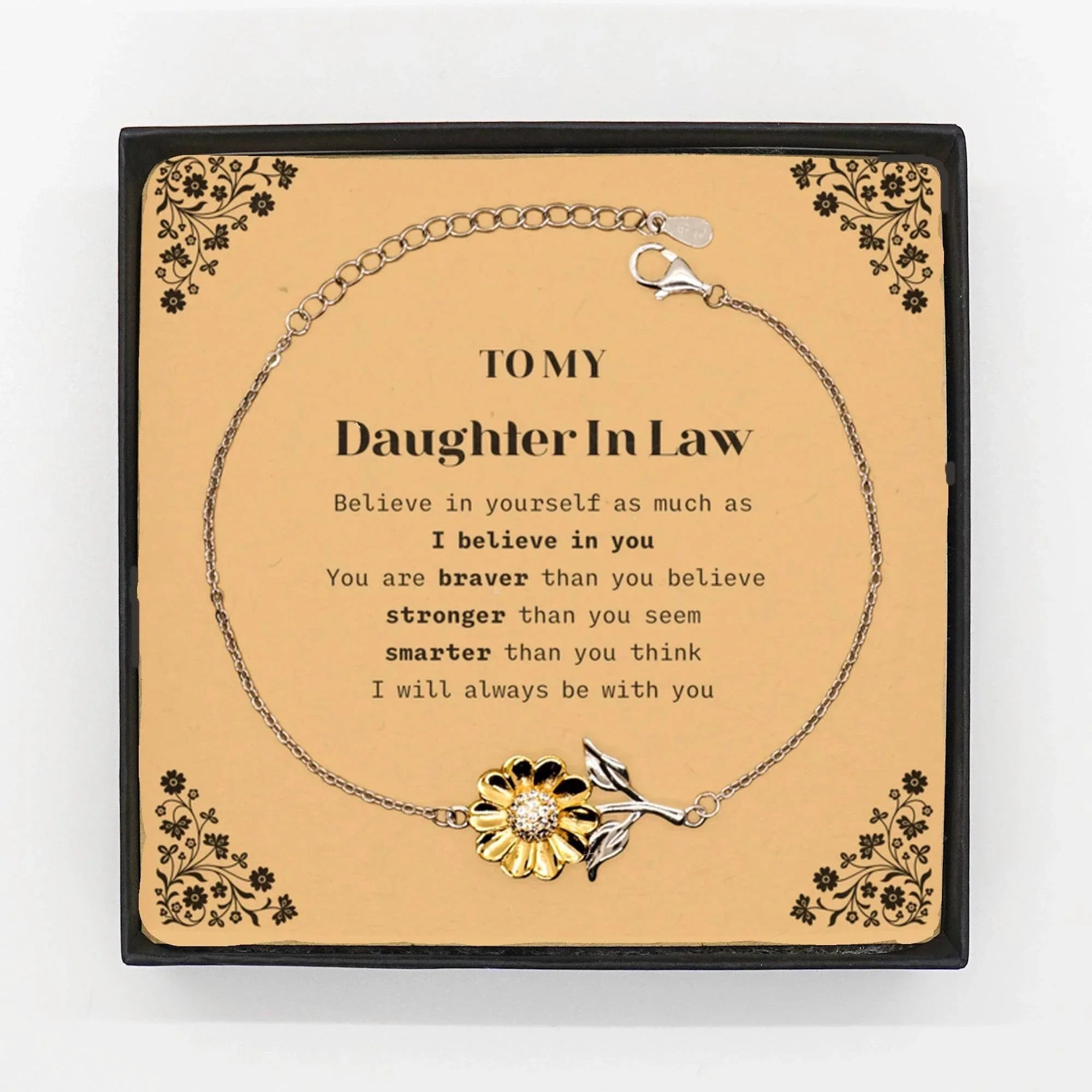 Daughter In Law Sunflower Bracelet Gifts, To My Daughter In Law You are braver than you believe, stronger than you seem, Inspirational Gifts For Daughter In Law Card, Birthday, Christmas Gifts For Daughter In Law Men Women