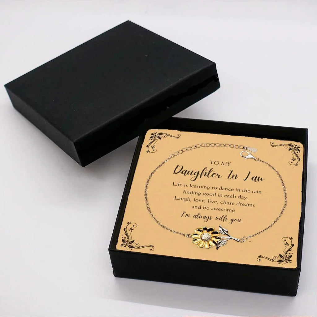 Daughter In Law Sunflower Bracelet - Life is Learning to Dance in the Rain Birthday, Christmas Holiday Gifts