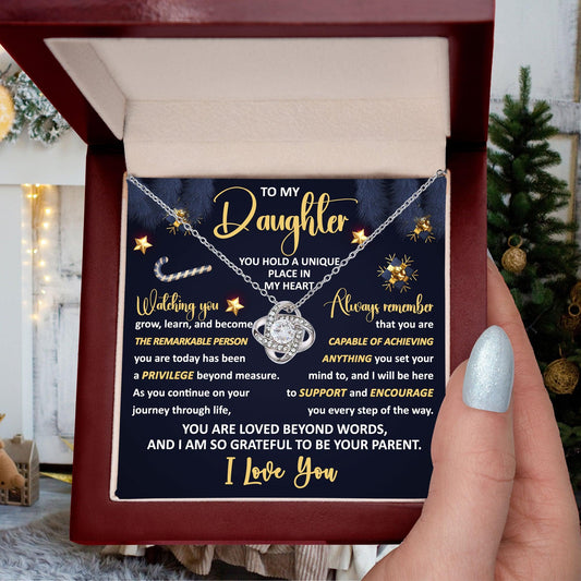 To My Daughter - You Hold a Unique Place in my Heart - Christmas Love Knot Necklace - Mallard Moon Gift Shop