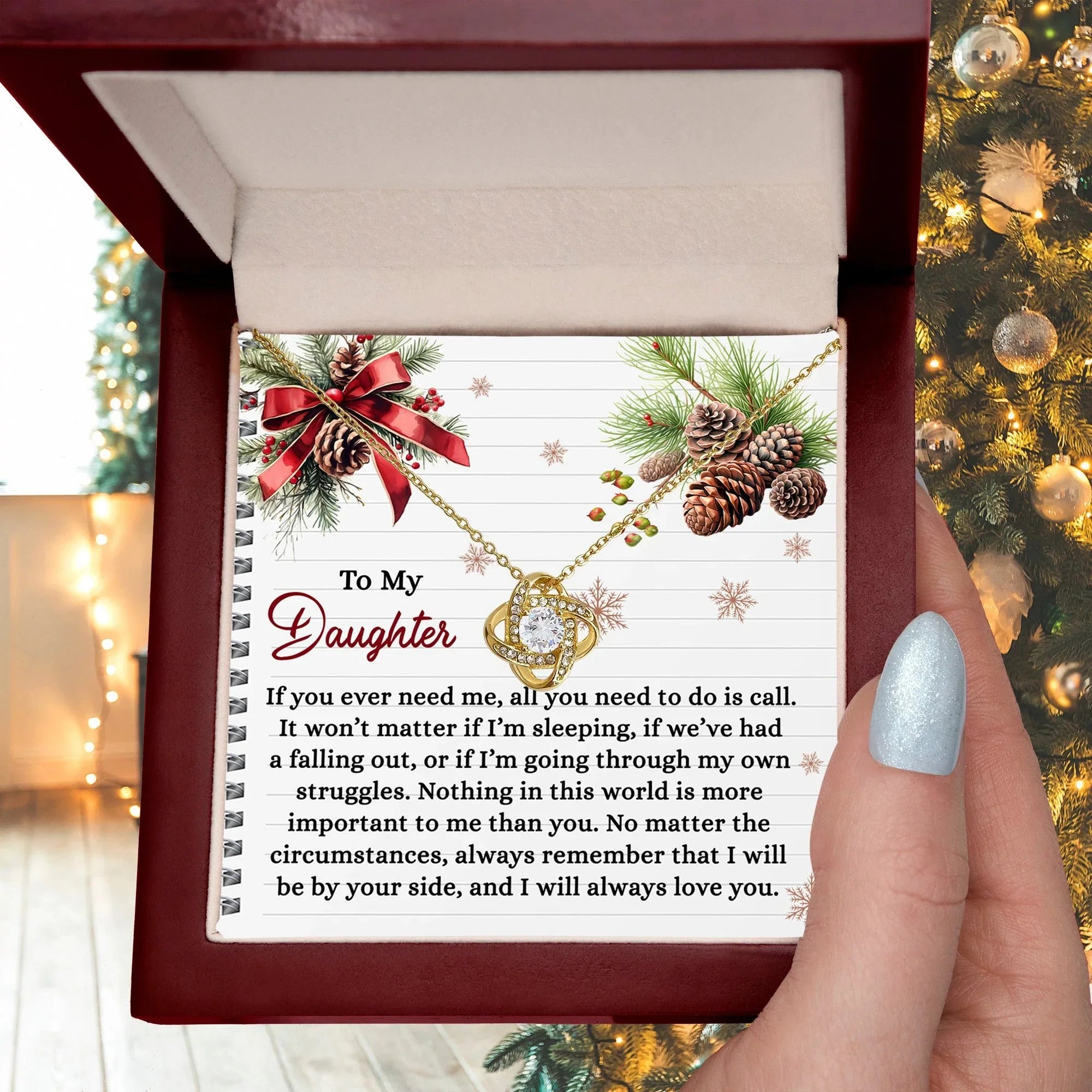 To My Daughter - All You Need To Do Is Call - Love Knot Pendant Necklace Christmas Gift