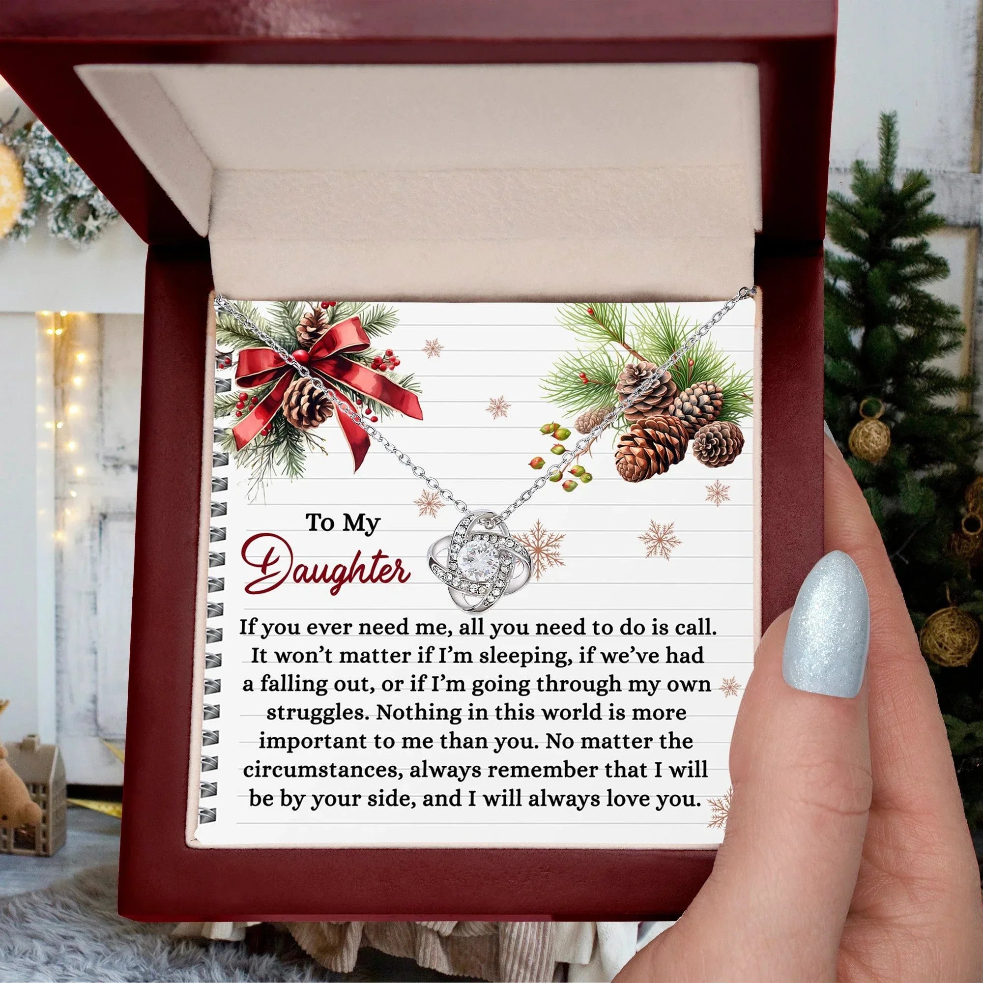 To My Daughter - All You Need To Do Is Call - Love Knot Pendant Necklace Christmas Gift