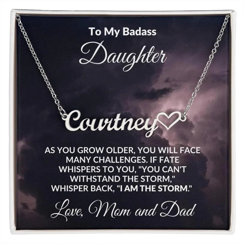 Daughter Personalized Name with Heart Script Necklace