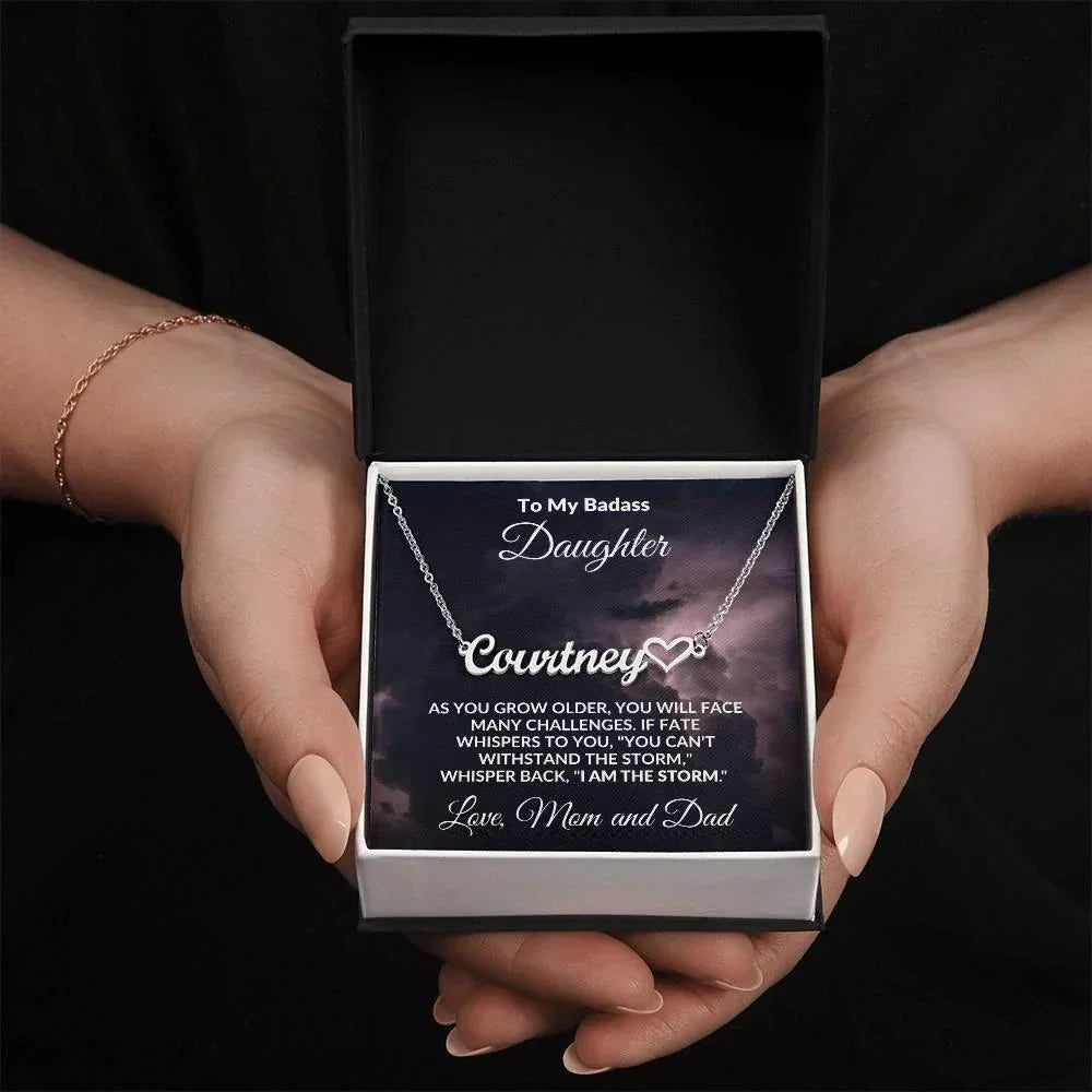 Daughter Personalized Name with Heart Script Necklace