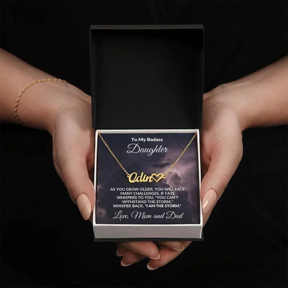 Daughter Personalized Name with Heart Script Necklace