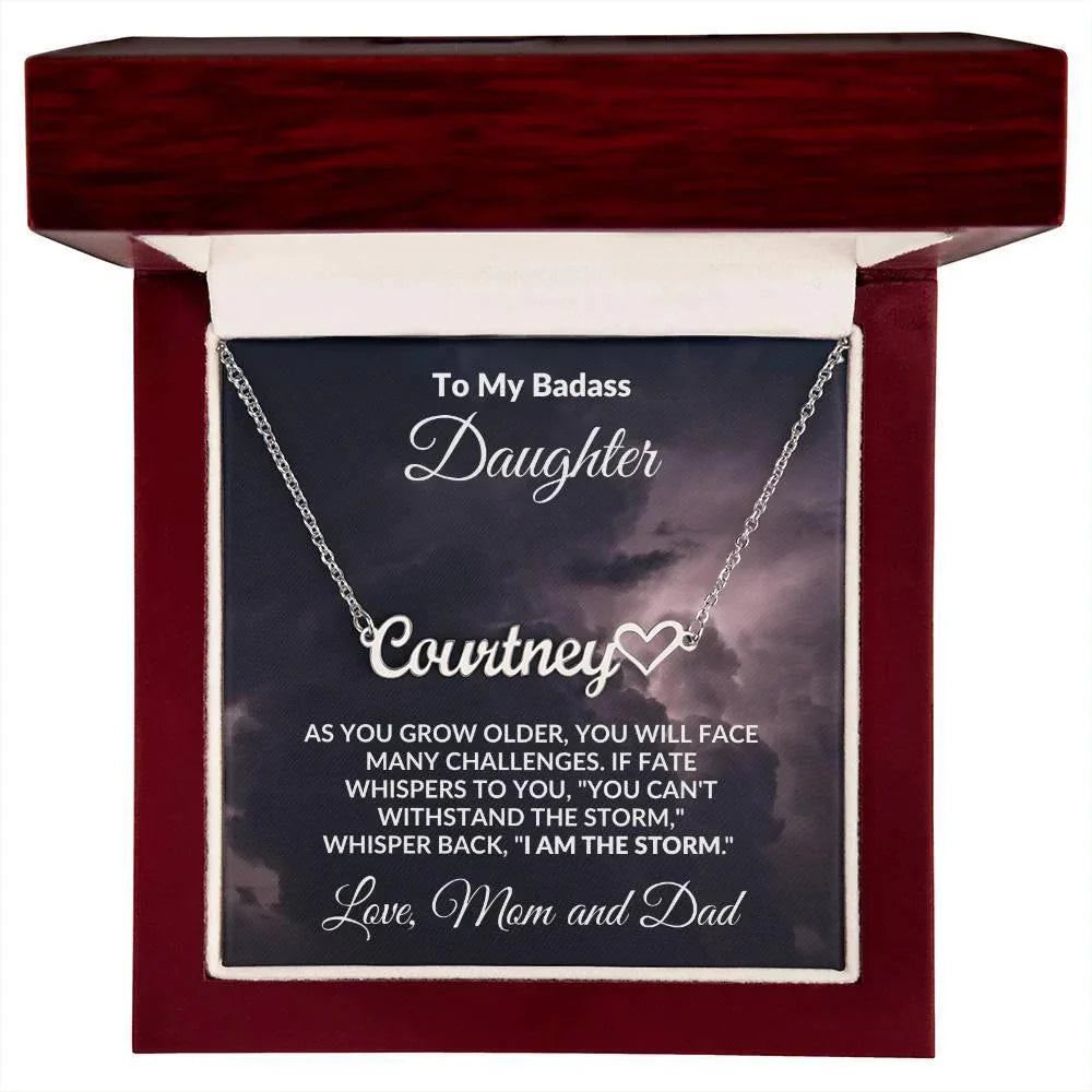 Daughter Personalized Name with Heart Script Necklace