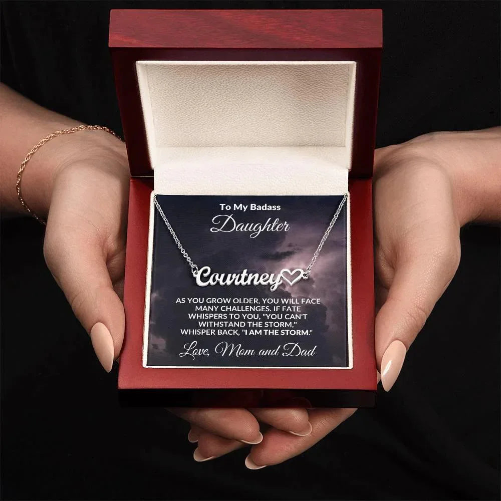 Daughter Personalized Name with Heart Script Necklace