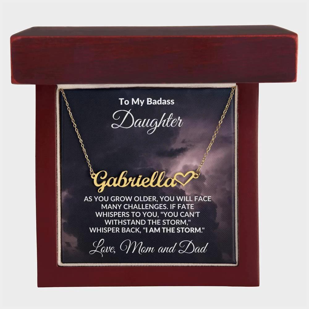 Daughter Personalized Name with Heart Script Necklace