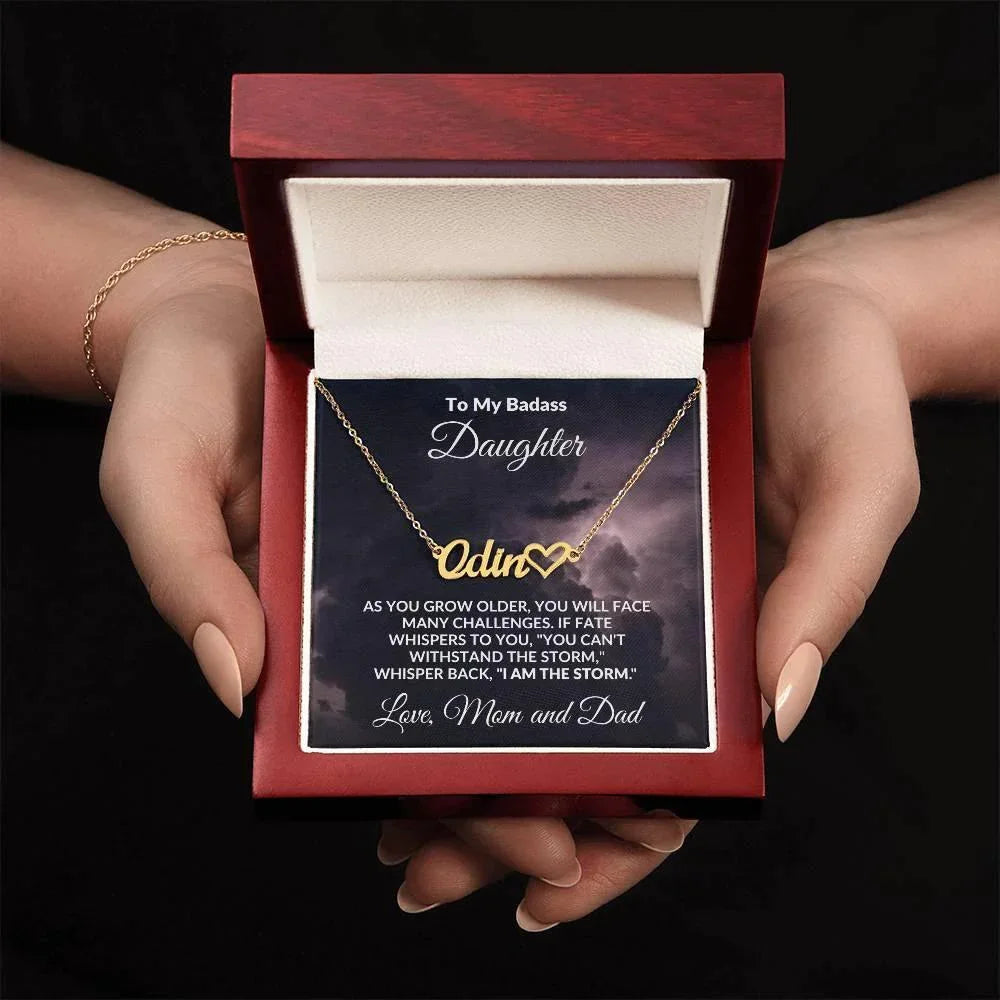 Daughter Personalized Name with Heart Script Necklace