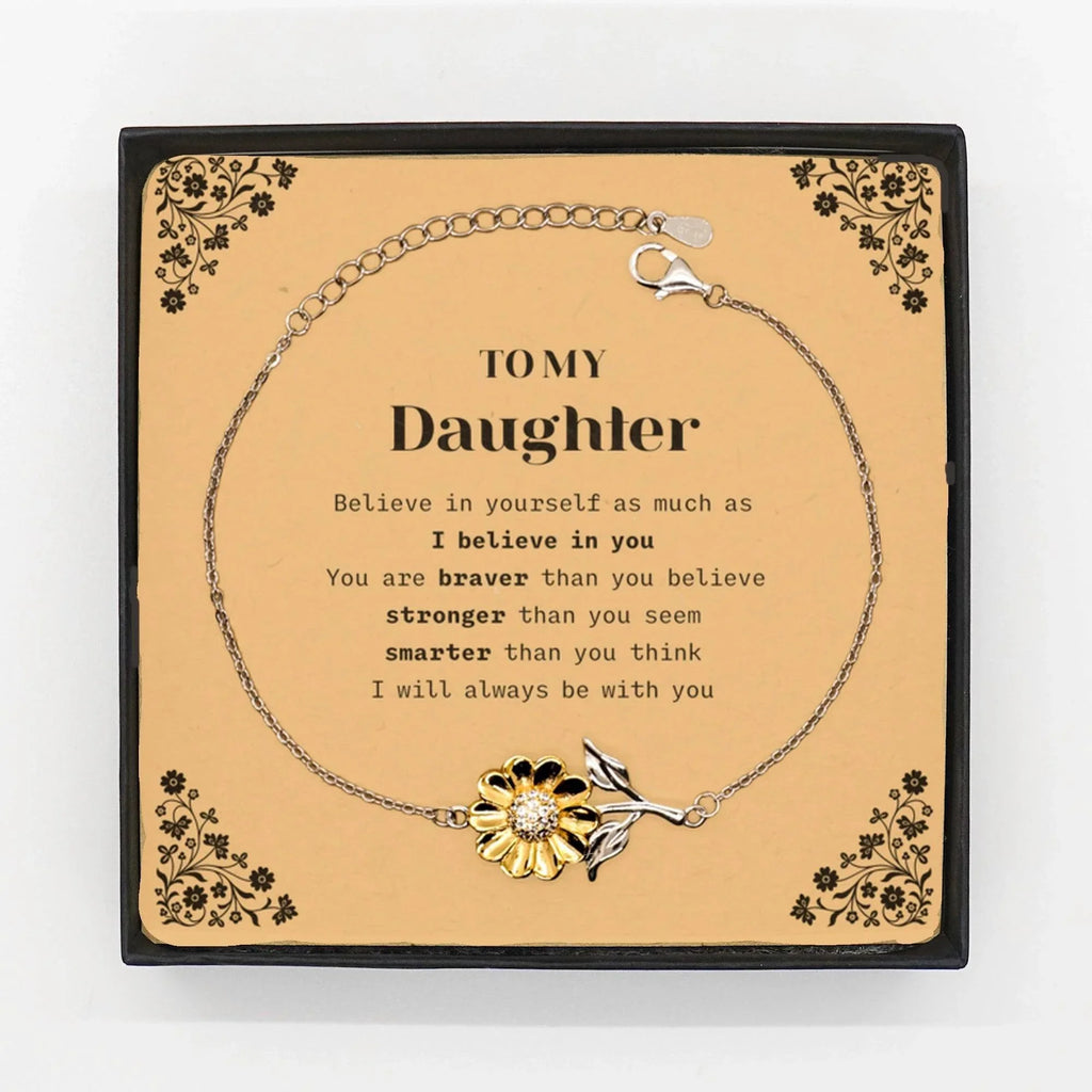 Daughter Sunflower Bracelet - You are braver than you believe, stronger than you seem, Inspirational Birthday, Christmas Graduation Gifts