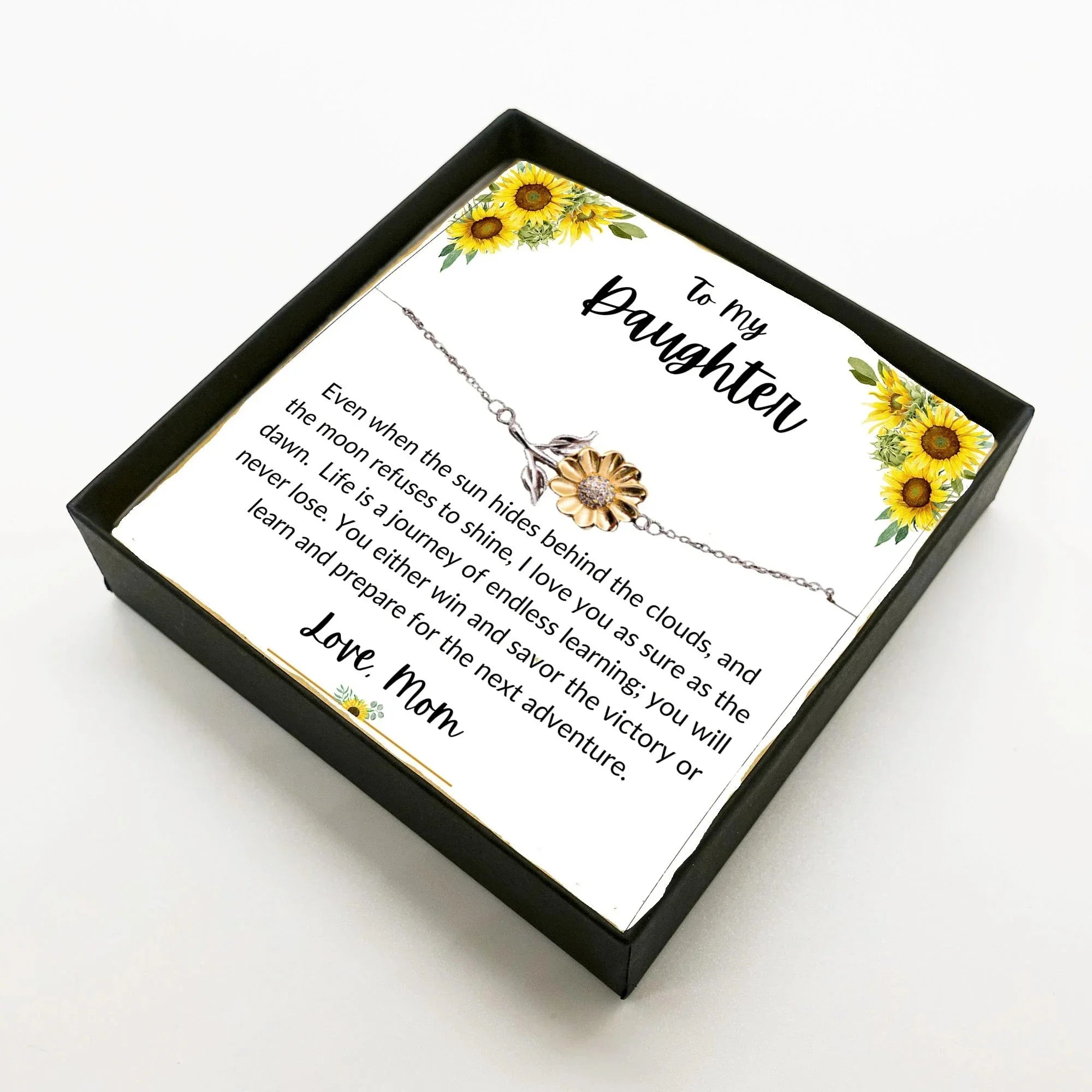 Daughter Sunflower Bracelet – Sterling Silver with 18K Gold-Plated Petals – Gift for Teen & Adult Daughters from Mom – Inspirational Jewelry with Message Card - Graduation, Birthday Keepsake