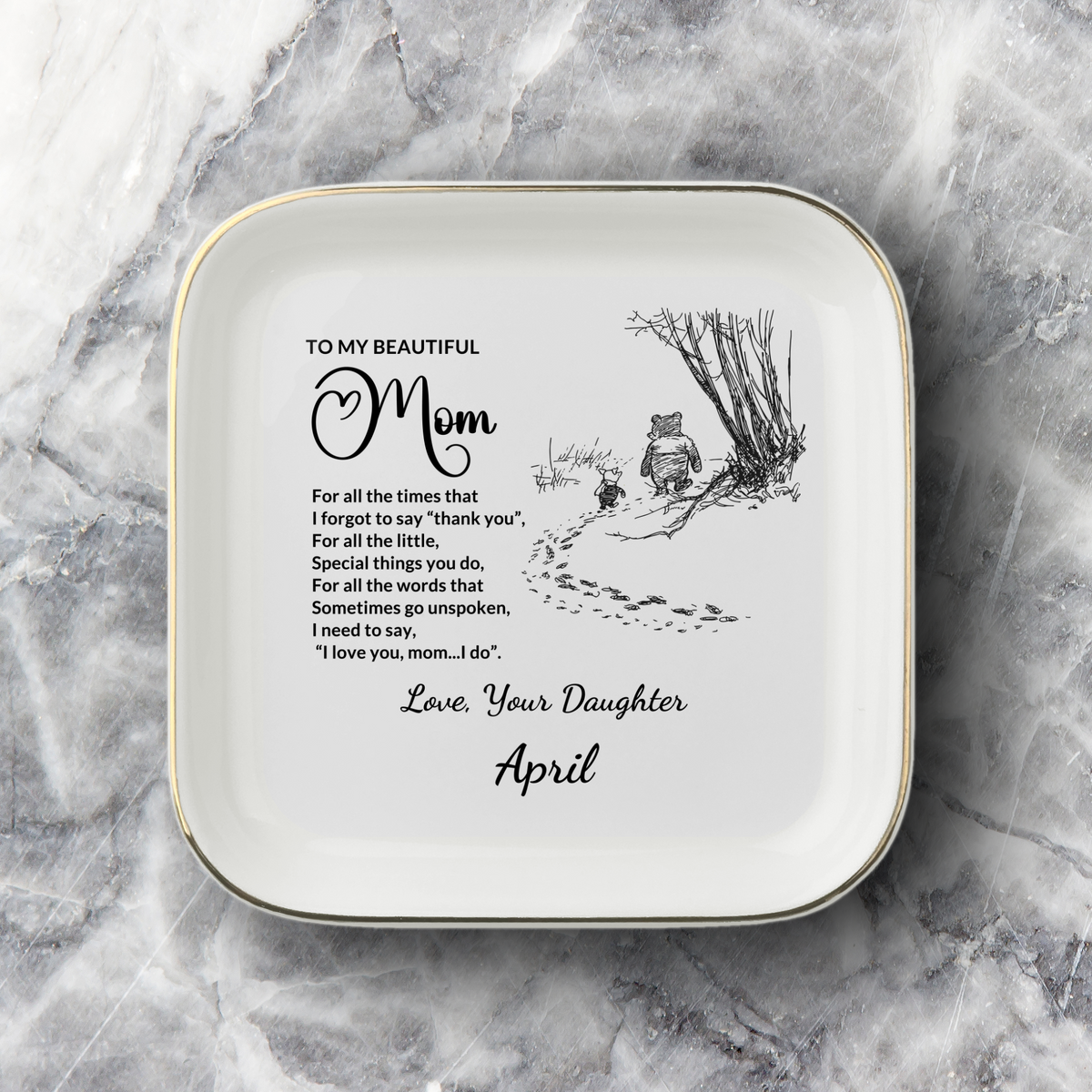 Personalized Mom Jewelry Dish, Thank You Mom Gift from Daughter or Son, Custom Signature Ring Dish, Mother's Day Ceramic Trinket Tray