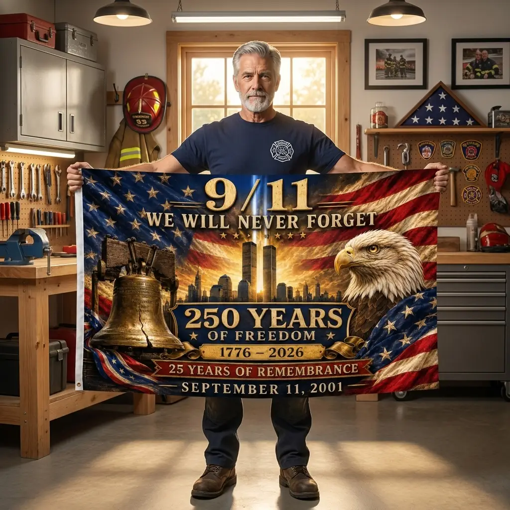 We Will Never Forget 9/11 Remembrance Flag – 25th Anniversary September 11 Patriotic American House Flag