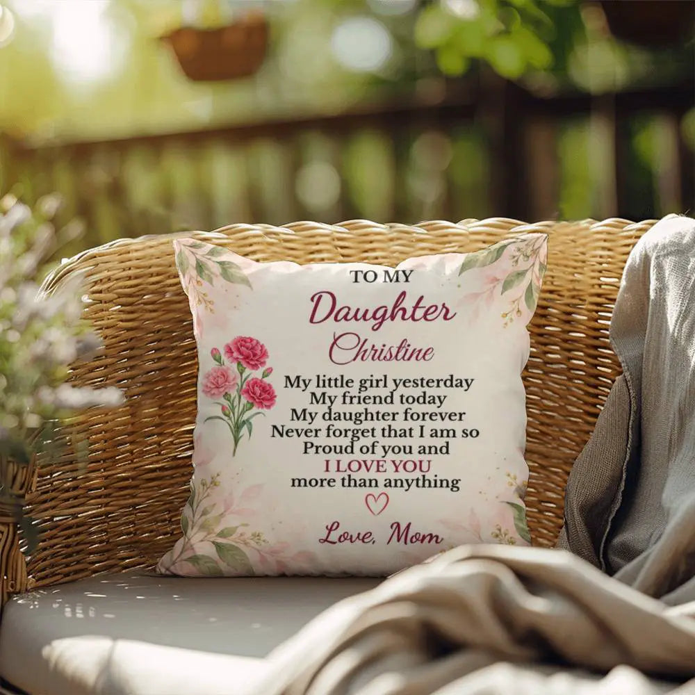 Daughter Personalized Birth Flower Pillow, Custom Name Gift from Mom, Sentimental Daughter Throw Pillow, Birthday Gift for Adult Daughter