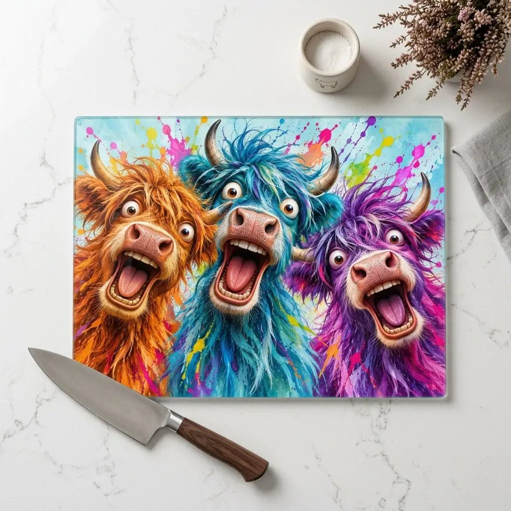 Colorful Highland Cow Cutting Board, Funny Cow Kitchen Decor, Highland Cow Gift, Farmhouse Kitchen Decor, Cow Lover Gift