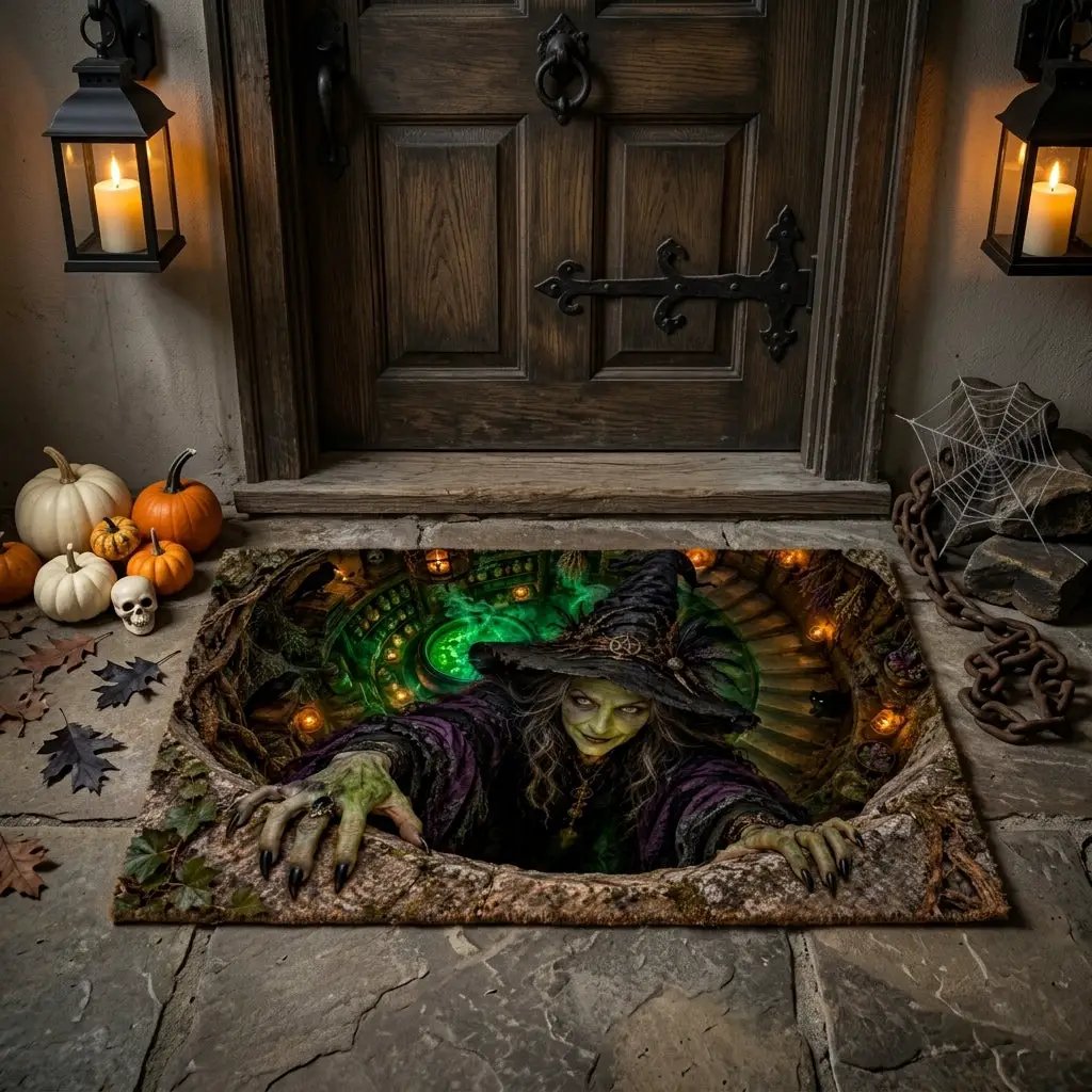 Witch Doormat, Halloween 3D Optical Illusion Door Mat, Witch Apothecary Cellar Welcome Mat, Spooky Porch Decor, Haunted House Entrance